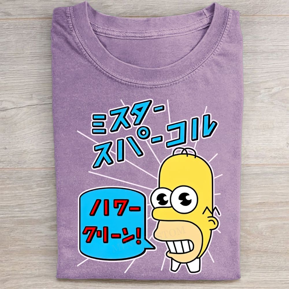  Retro Anime Text Cartoon Character Casual Vintage Washed Tee