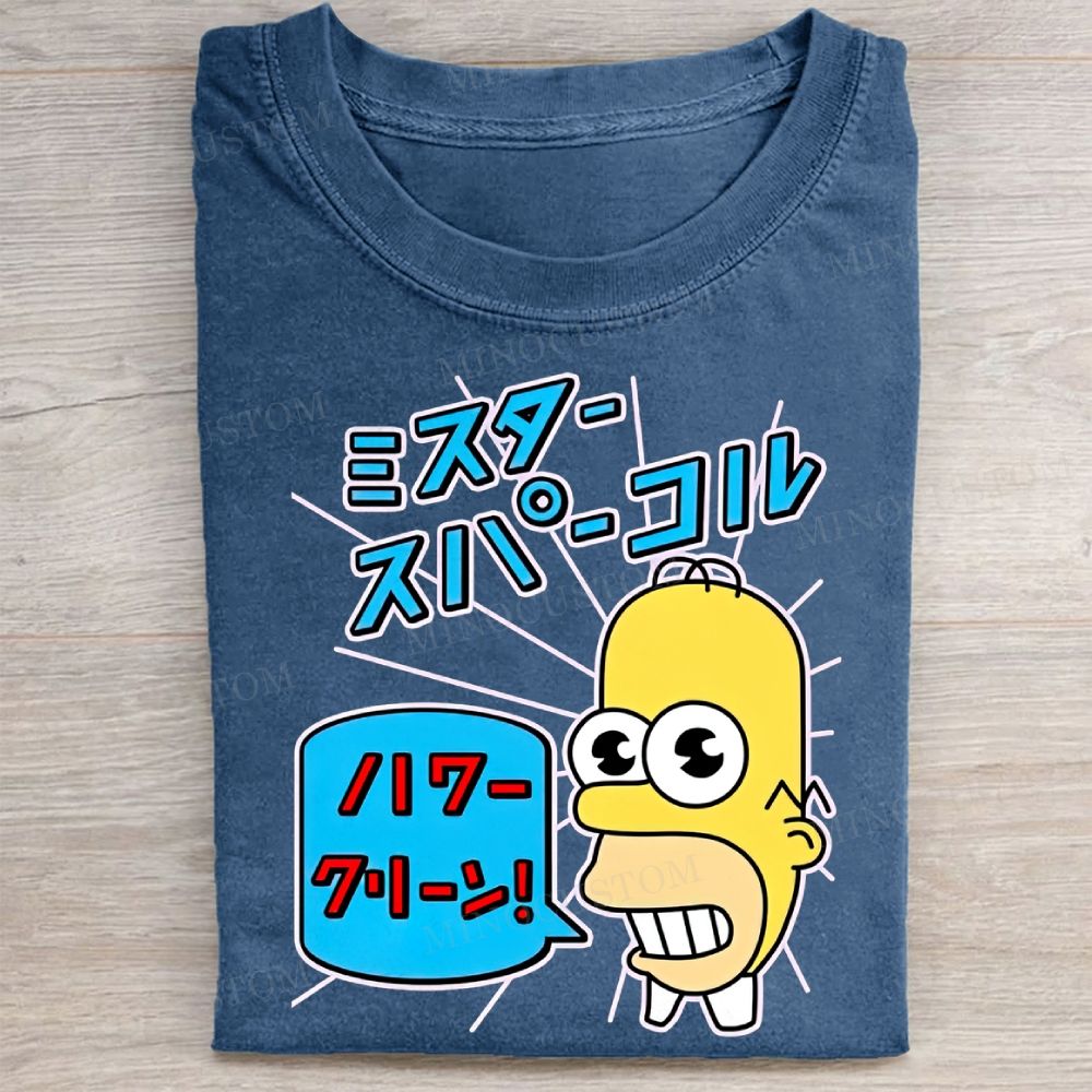  Retro Anime Text Cartoon Character Casual Vintage Washed Tee