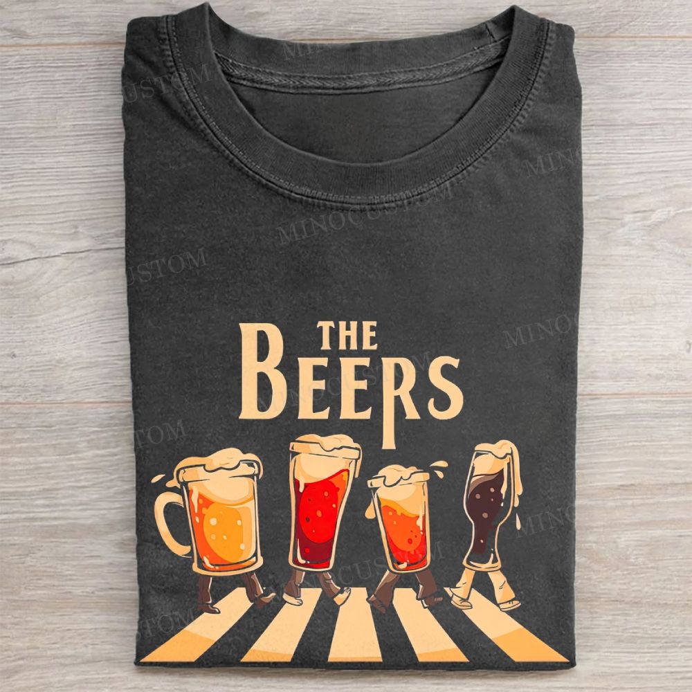 Abbey Road Beer Glass Parody Funny Vintage Washed Tee