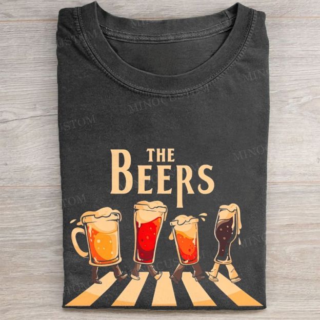  Abbey Road Beer Glass Parody Funny Vintage Washed Tee
