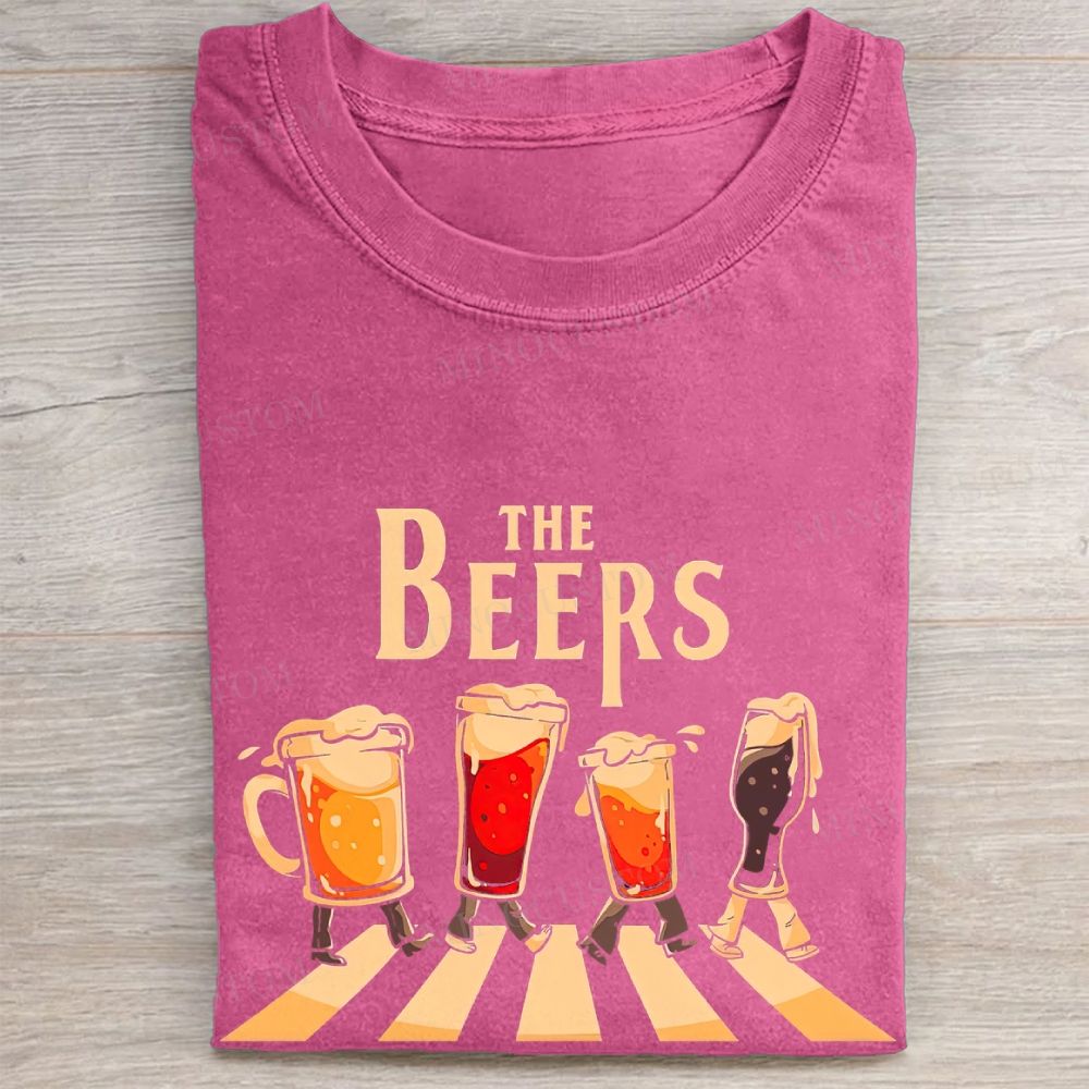  Abbey Road Beer Glass Parody Funny Vintage Washed Tee