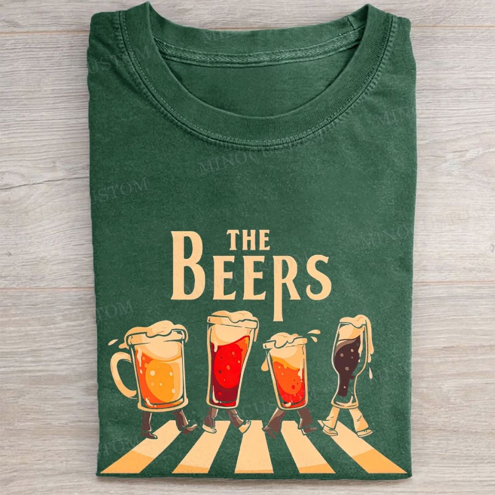  Abbey Road Beer Glass Parody Funny Vintage Washed Tee