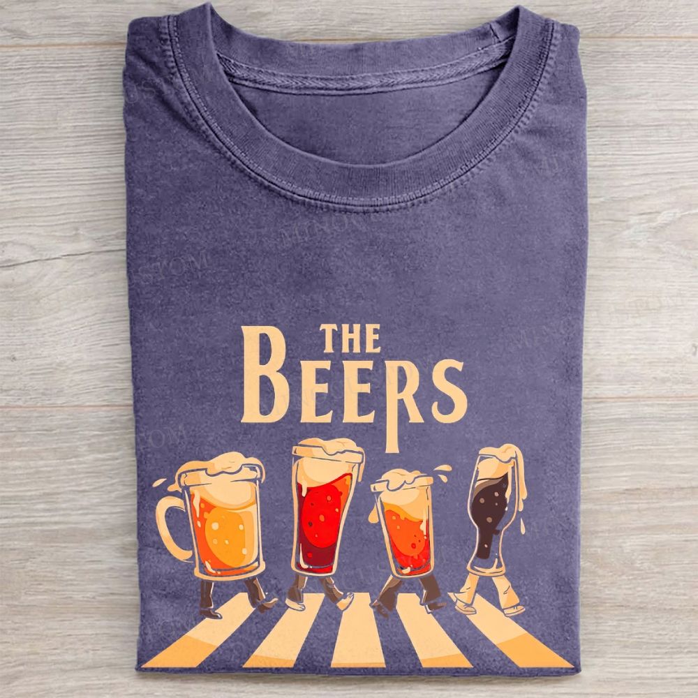  Abbey Road Beer Glass Parody Funny Vintage Washed Tee