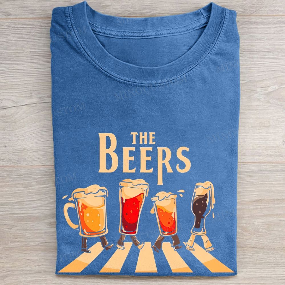  Abbey Road Beer Glass Parody Funny Vintage Washed Tee