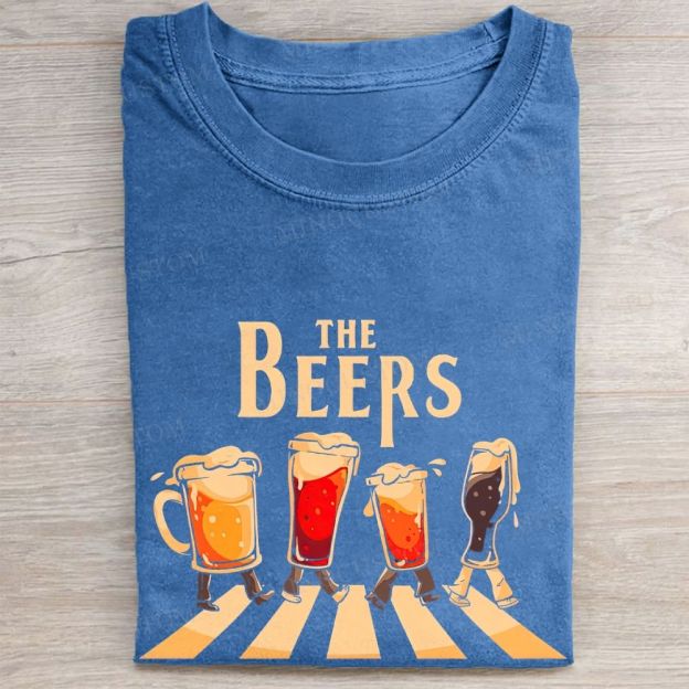  Abbey Road Beer Glass Parody Funny Vintage Washed Tee