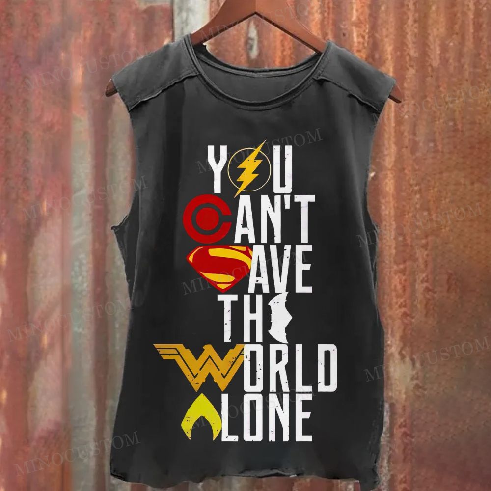 Superhero Symbol Slogan Graphic Washed Tank Top