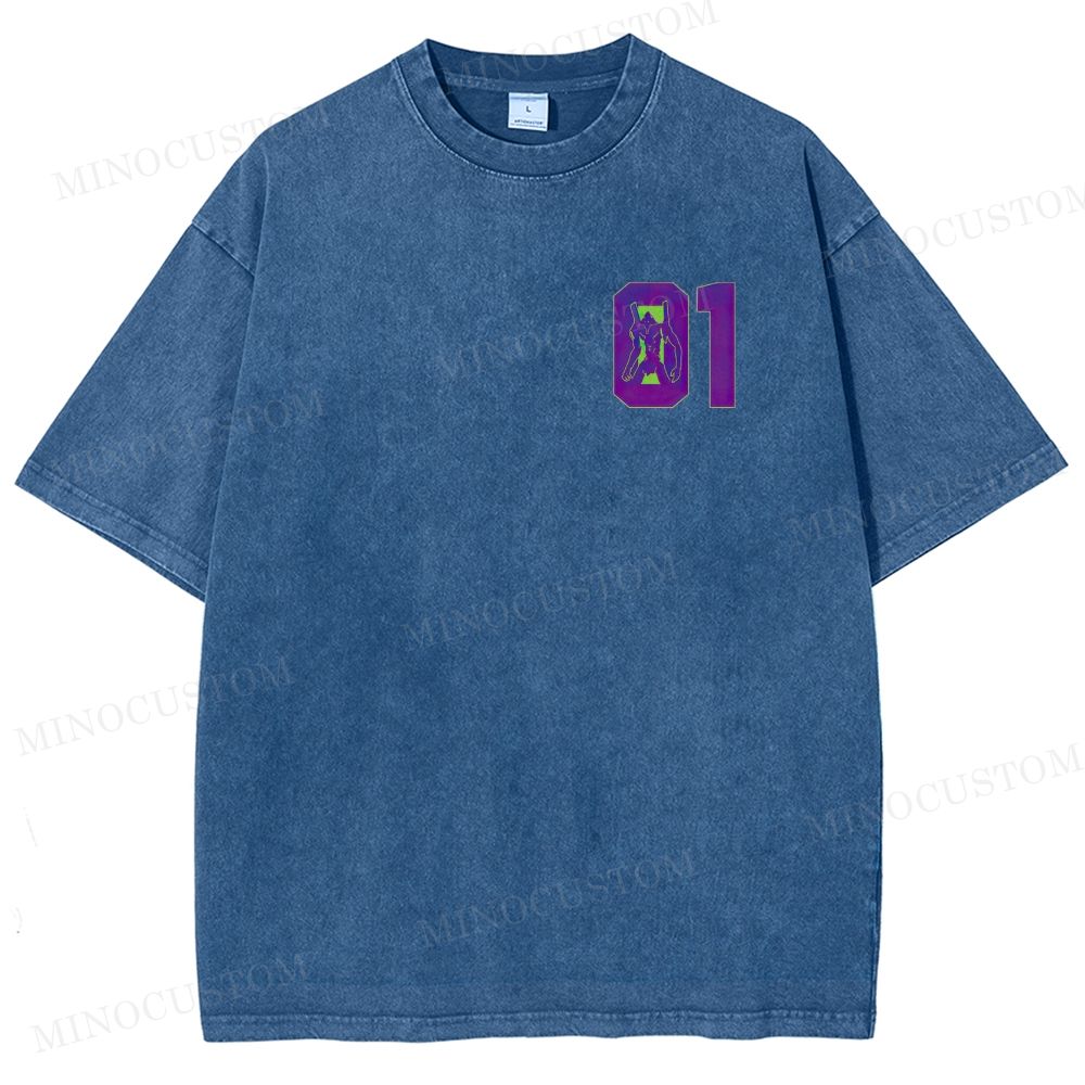  Mecha Unit 01 Retro Anime Back Print  Washed T-Shirt