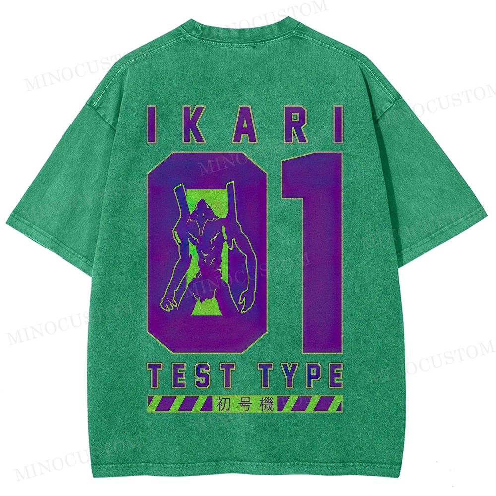  Mecha Unit 01 Retro Anime Back Print  Washed T-Shirt