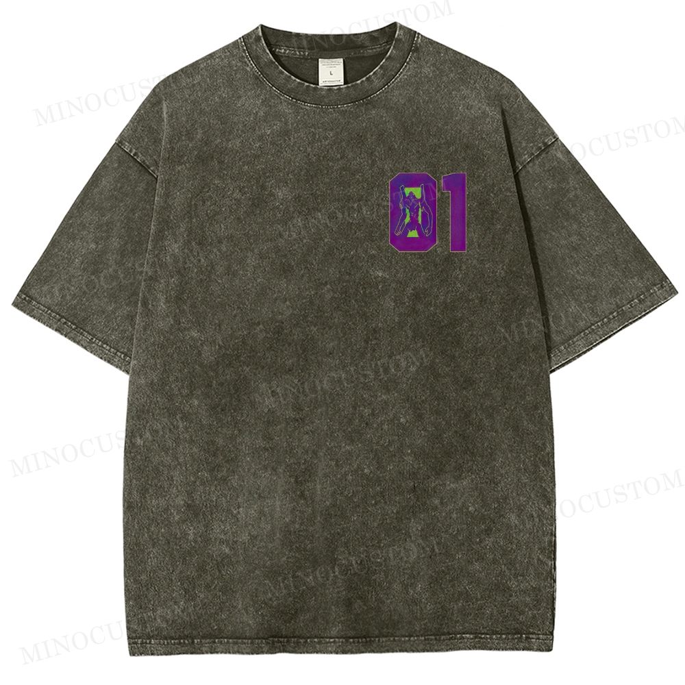  Mecha Unit 01 Retro Anime Back Print  Washed T-Shirt
