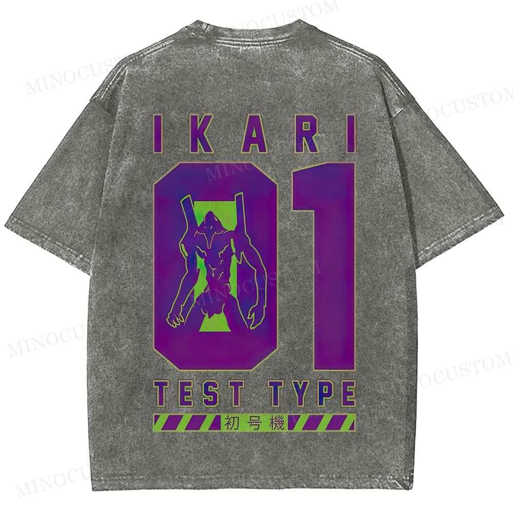  Mecha Unit 01 Retro Anime Back Print  Washed T-Shirt