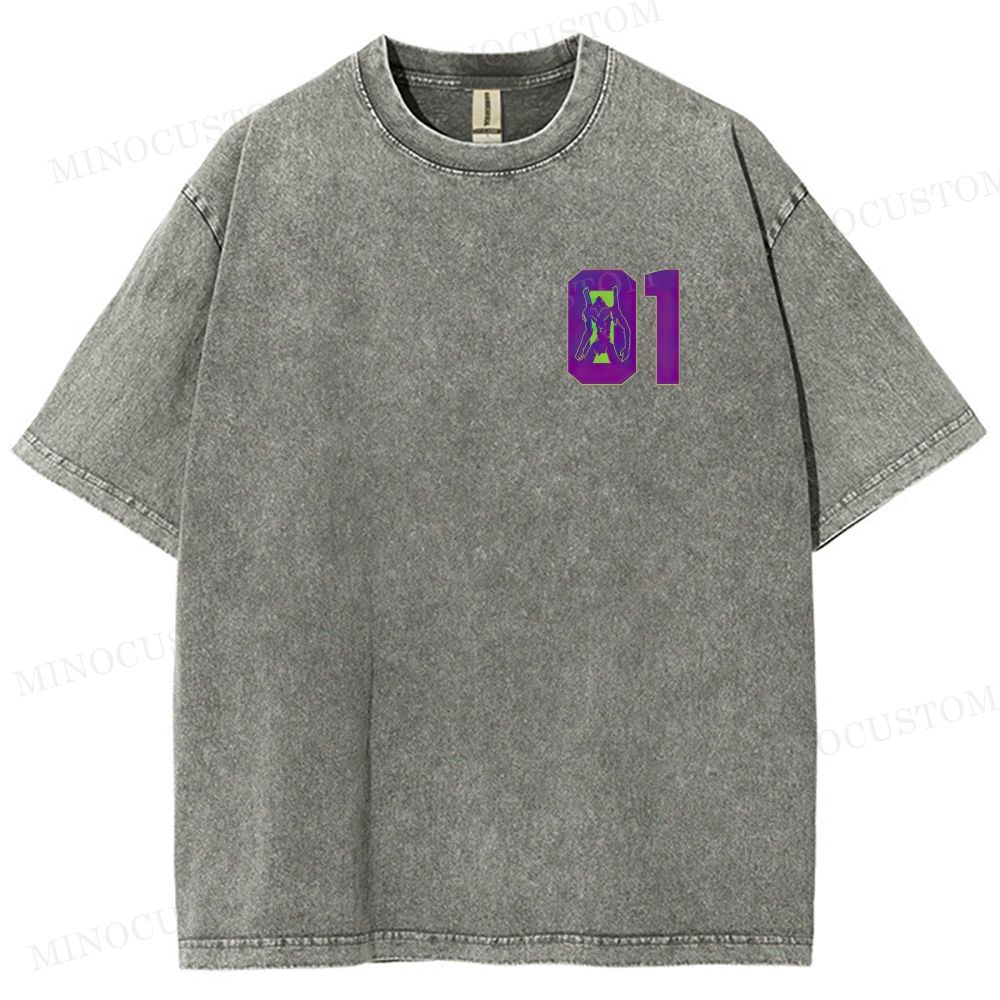  Mecha Unit 01 Retro Anime Back Print  Washed T-Shirt