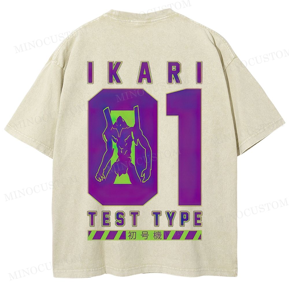  Mecha Unit 01 Retro Anime Back Print  Washed T-Shirt