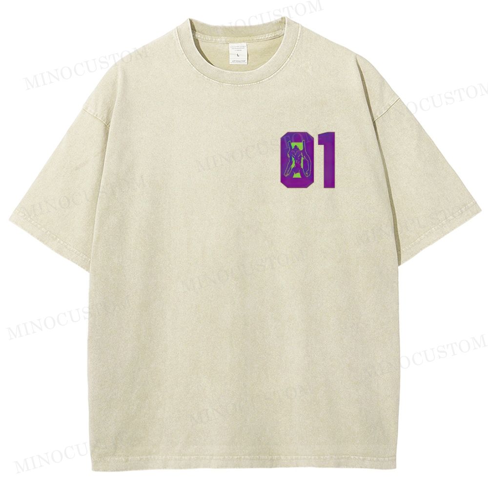  Mecha Unit 01 Retro Anime Back Print  Washed T-Shirt