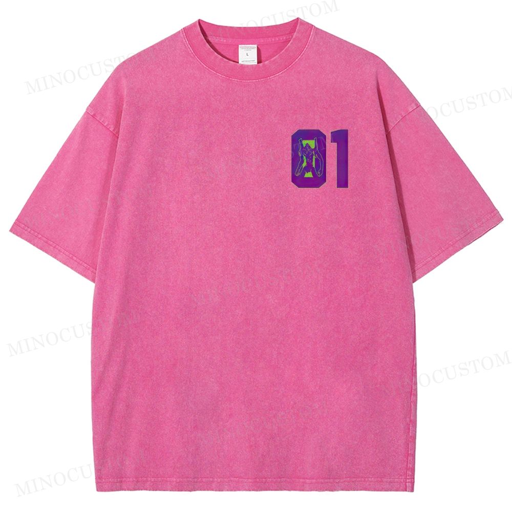  Mecha Unit 01 Retro Anime Back Print  Washed T-Shirt