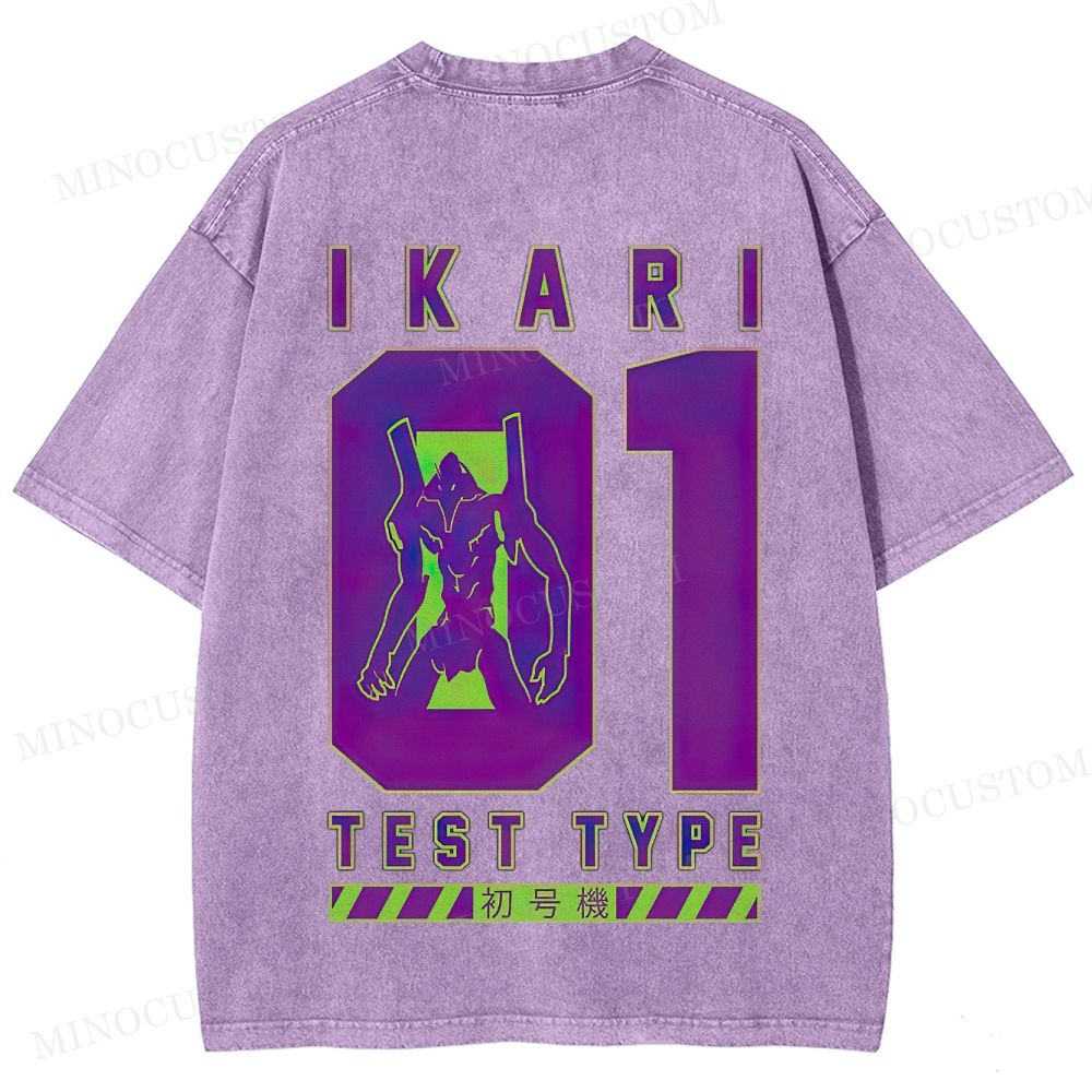  Mecha Unit 01 Retro Anime Back Print  Washed T-Shirt