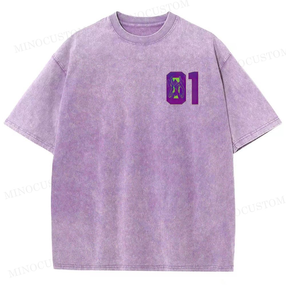  Mecha Unit 01 Retro Anime Back Print  Washed T-Shirt