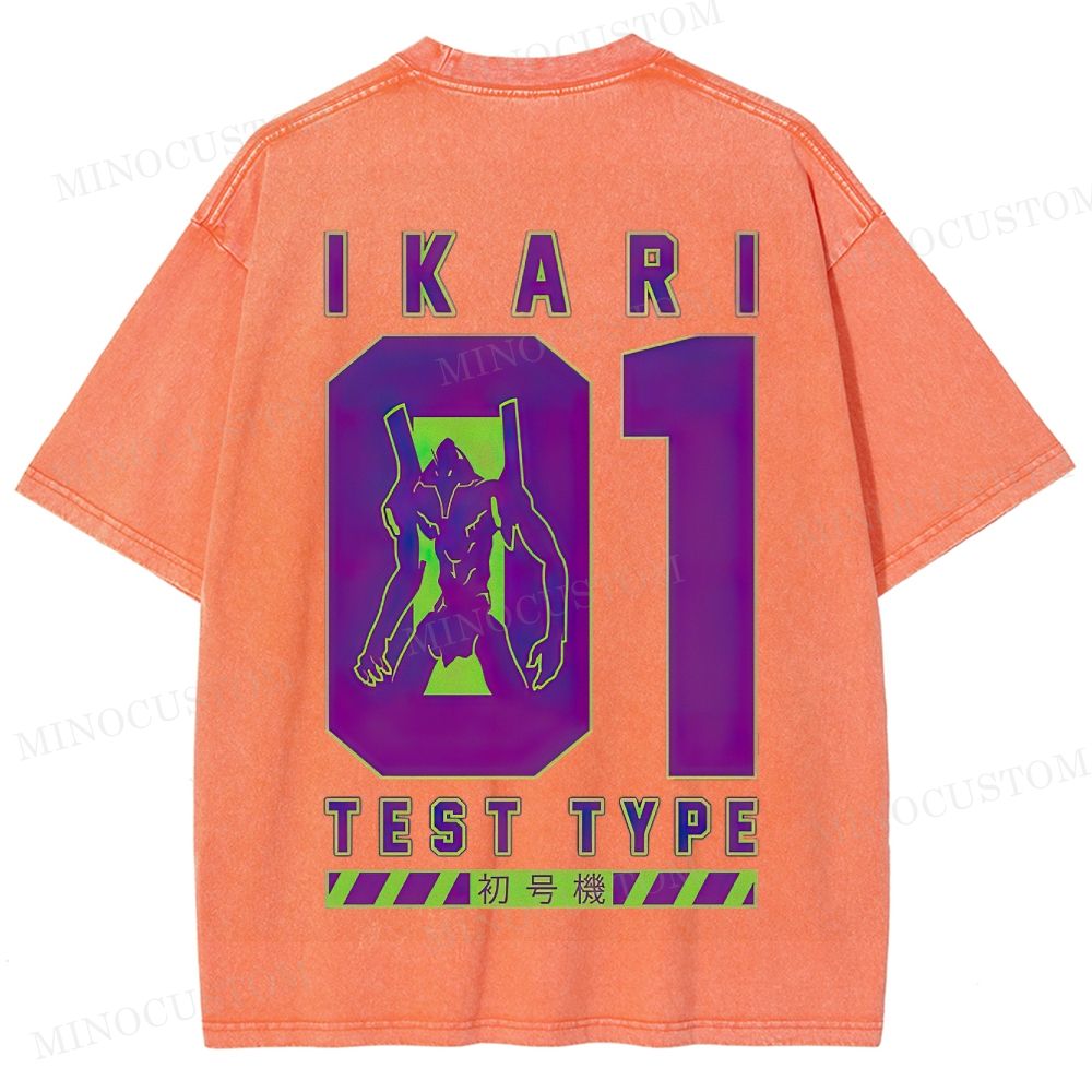  Mecha Unit 01 Retro Anime Back Print  Washed T-Shirt
