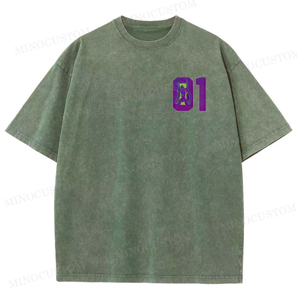  Mecha Unit 01 Retro Anime Back Print  Washed T-Shirt
