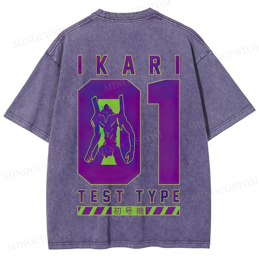  Mecha Unit 01 Retro Anime Back Print  Washed T-Shirt
