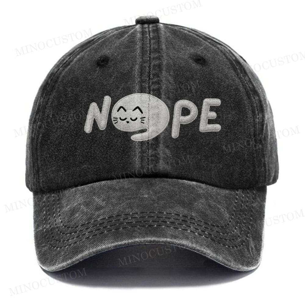 Embroidery Nope Cute Cat Vintage Casual Washed Cap