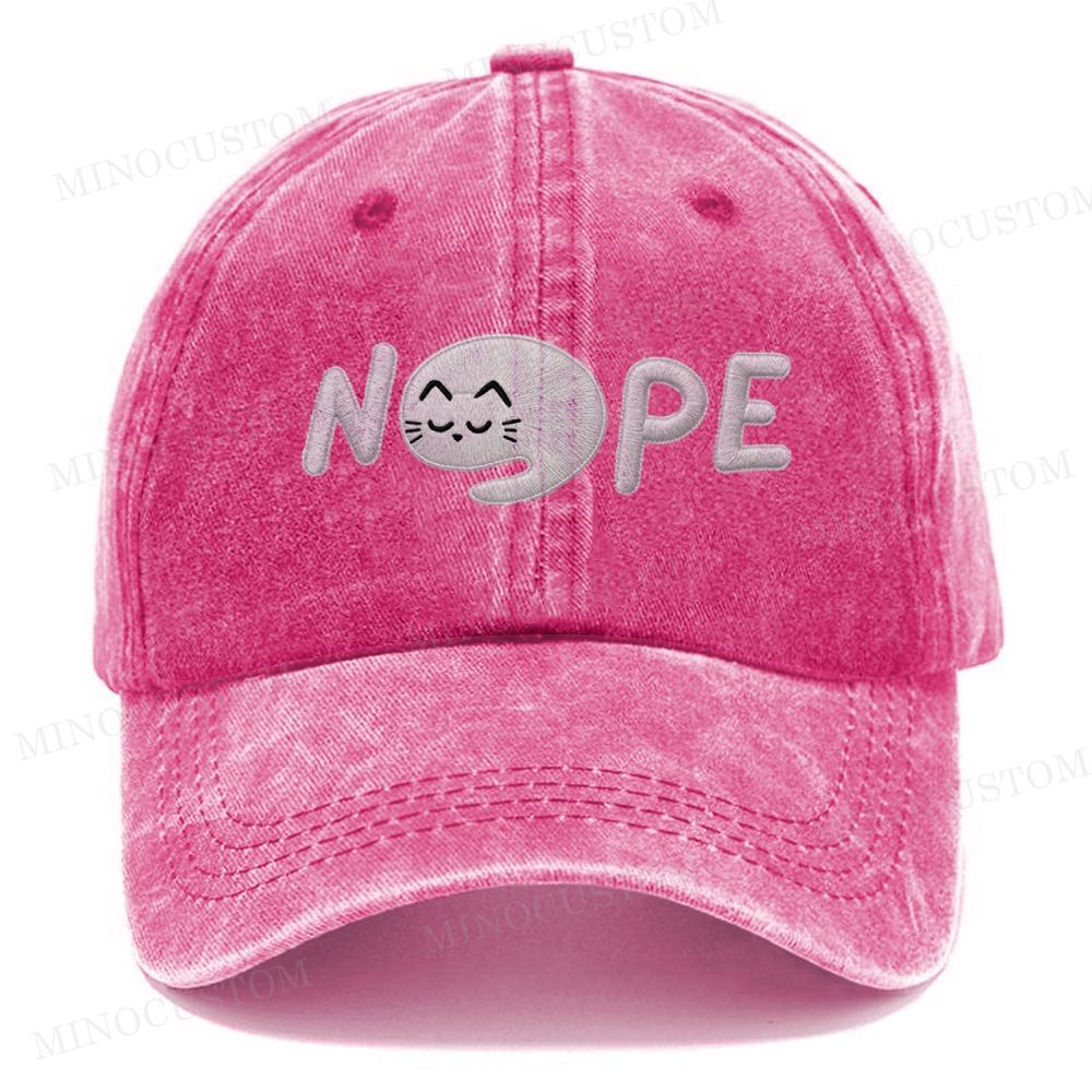 Embroidery Nope Cute Cat Vintage Casual Washed Cap