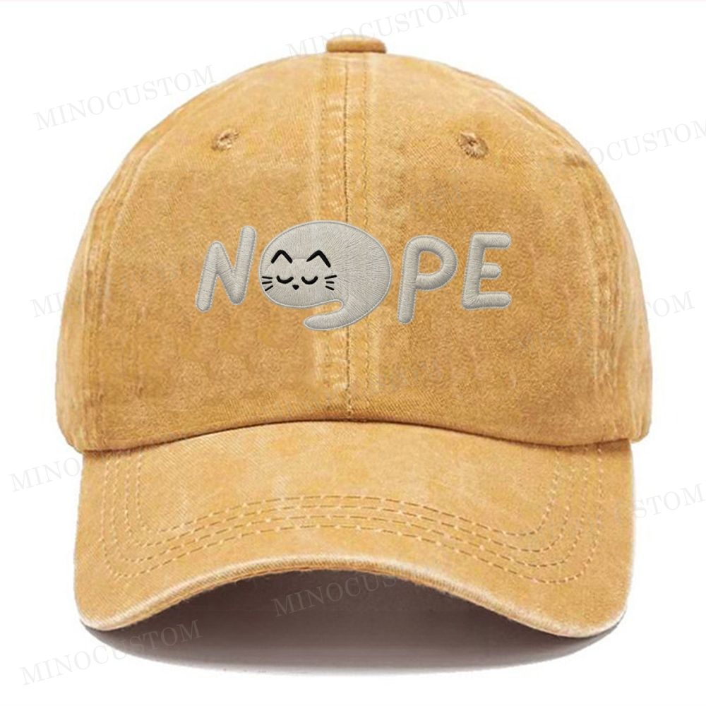 Embroidery Nope Cute Cat Vintage Casual Washed Cap