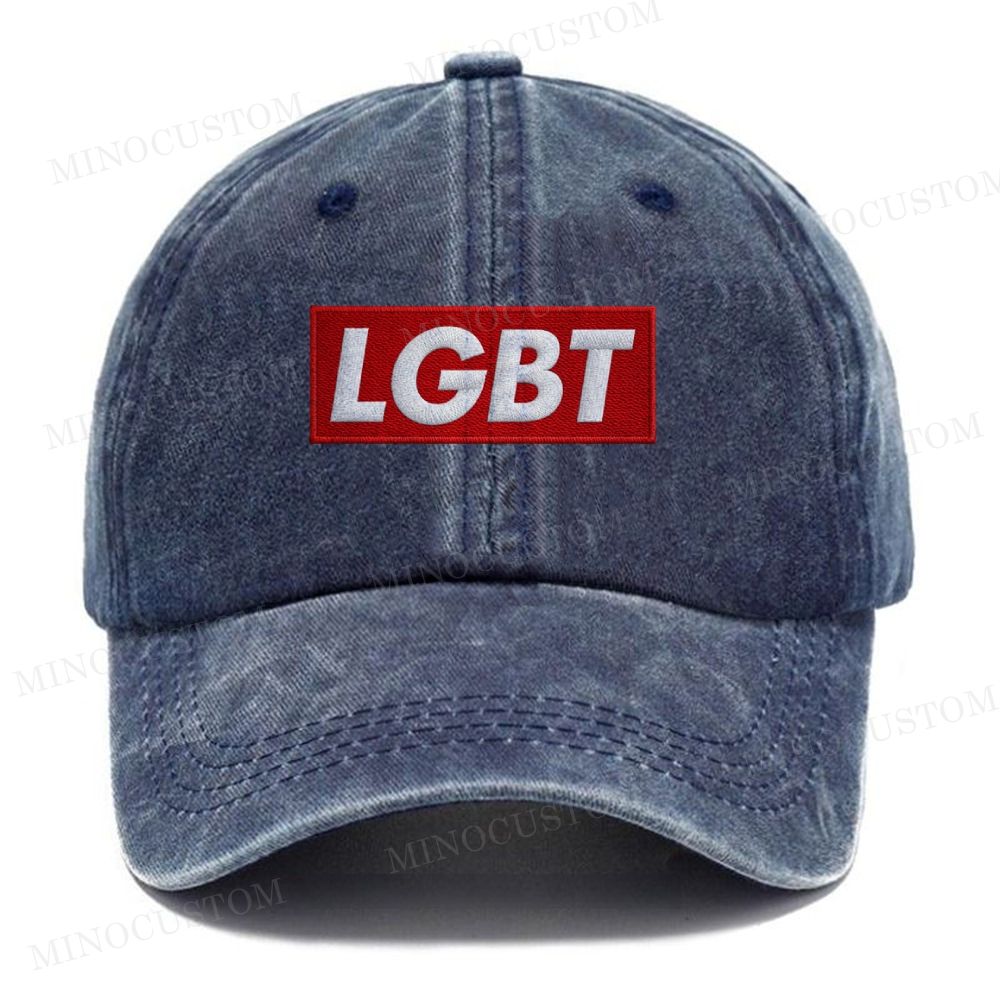 Embroidered LGBT Box Logo Casual Washed Cap 