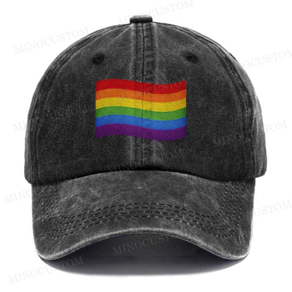 Embroidered Rainbow Pride Flag Washed Cap