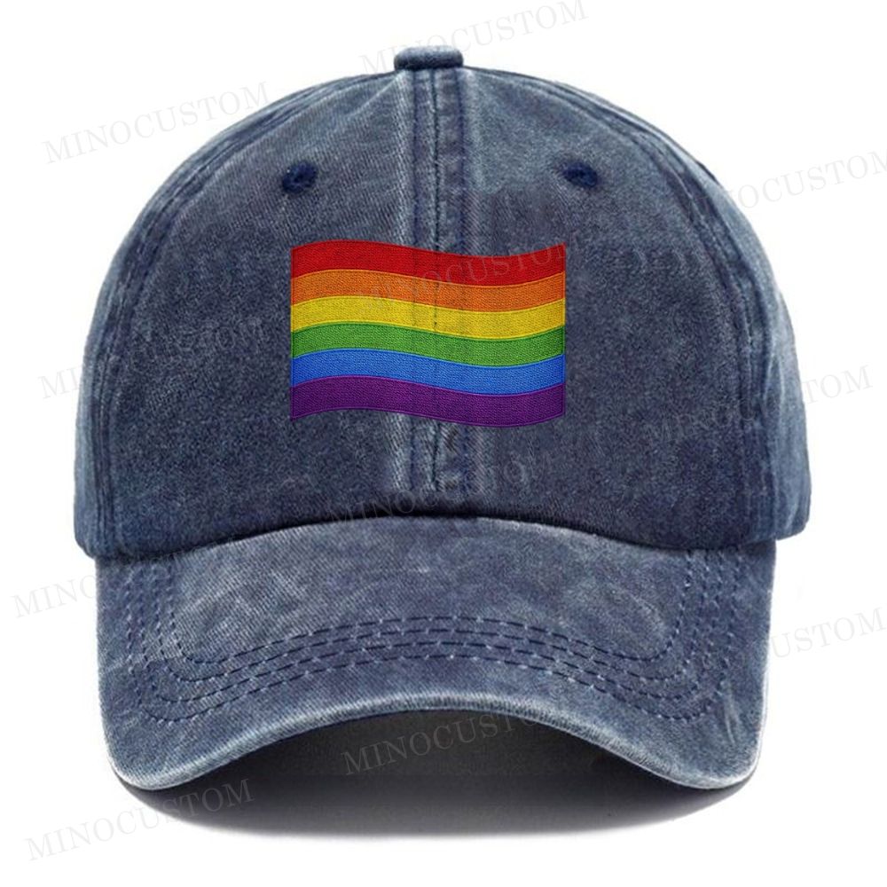 Embroidered  Rainbow Pride Flag Washed Cap