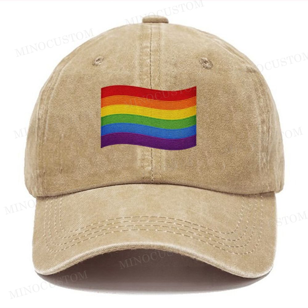 Embroidered  Rainbow Pride Flag Washed Cap