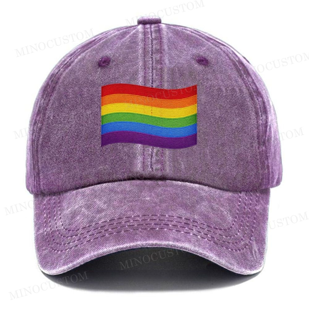 Embroidered  Rainbow Pride Flag Washed Cap