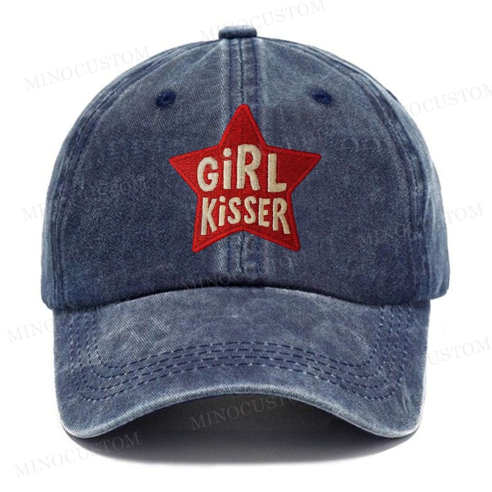 Embroidered   Funny Girl Kisser Washed Cap 