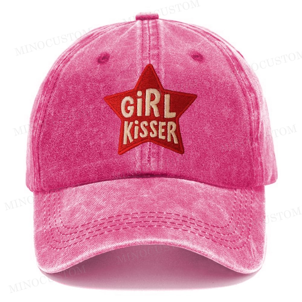 Embroidered   Funny Girl Kisser Washed Cap 