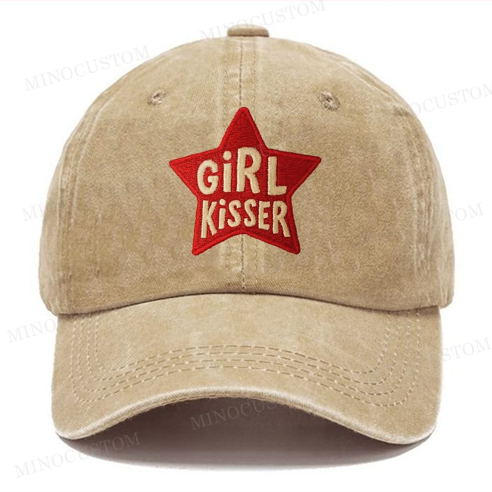 Embroidered   Funny Girl Kisser Washed Cap 
