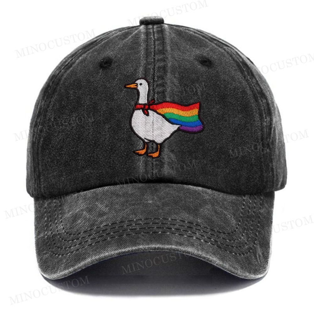 Embroidered Rainbow Goose LGBTQ Washed Cap 
