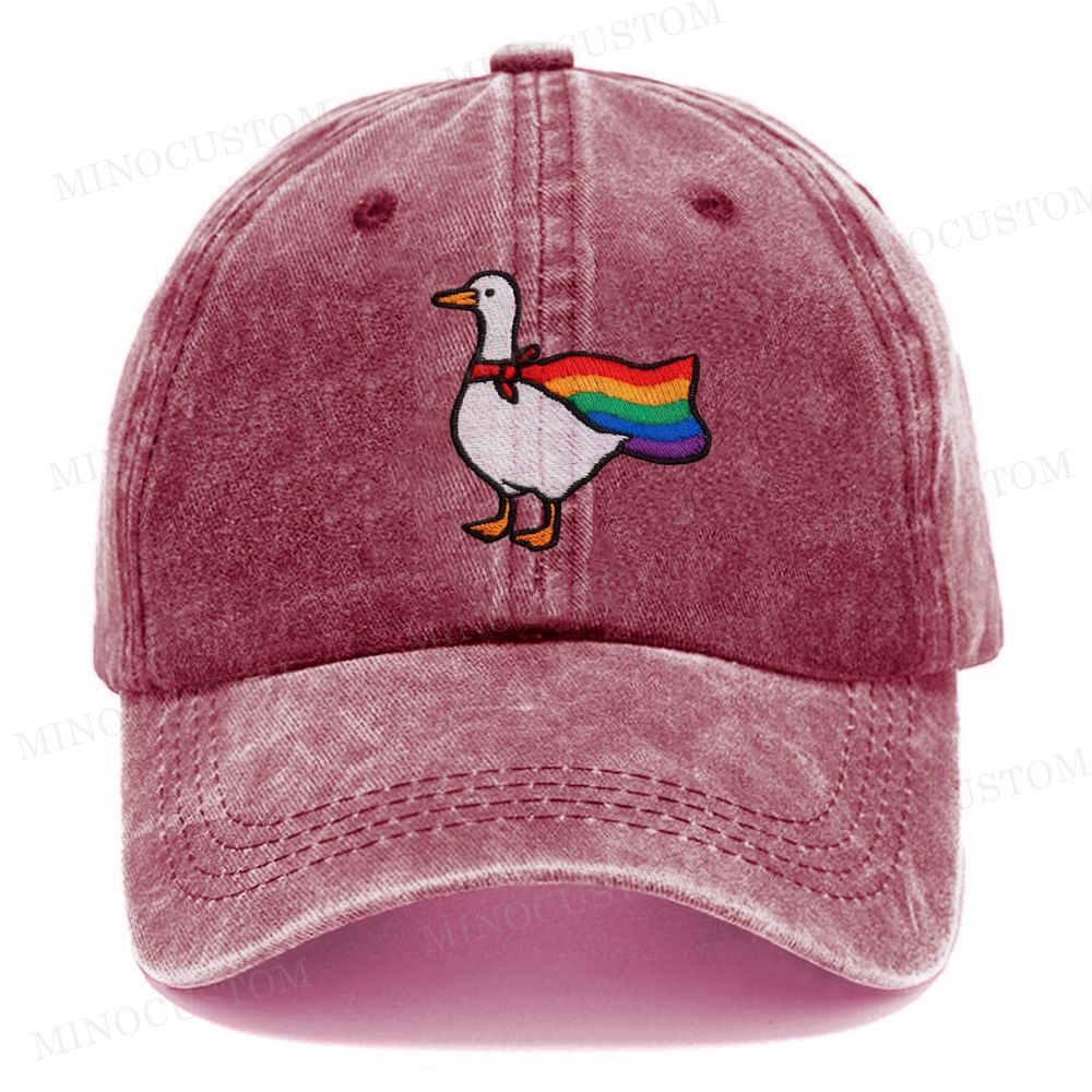 Embroidered Rainbow Goose LGBTQ Washed Cap 