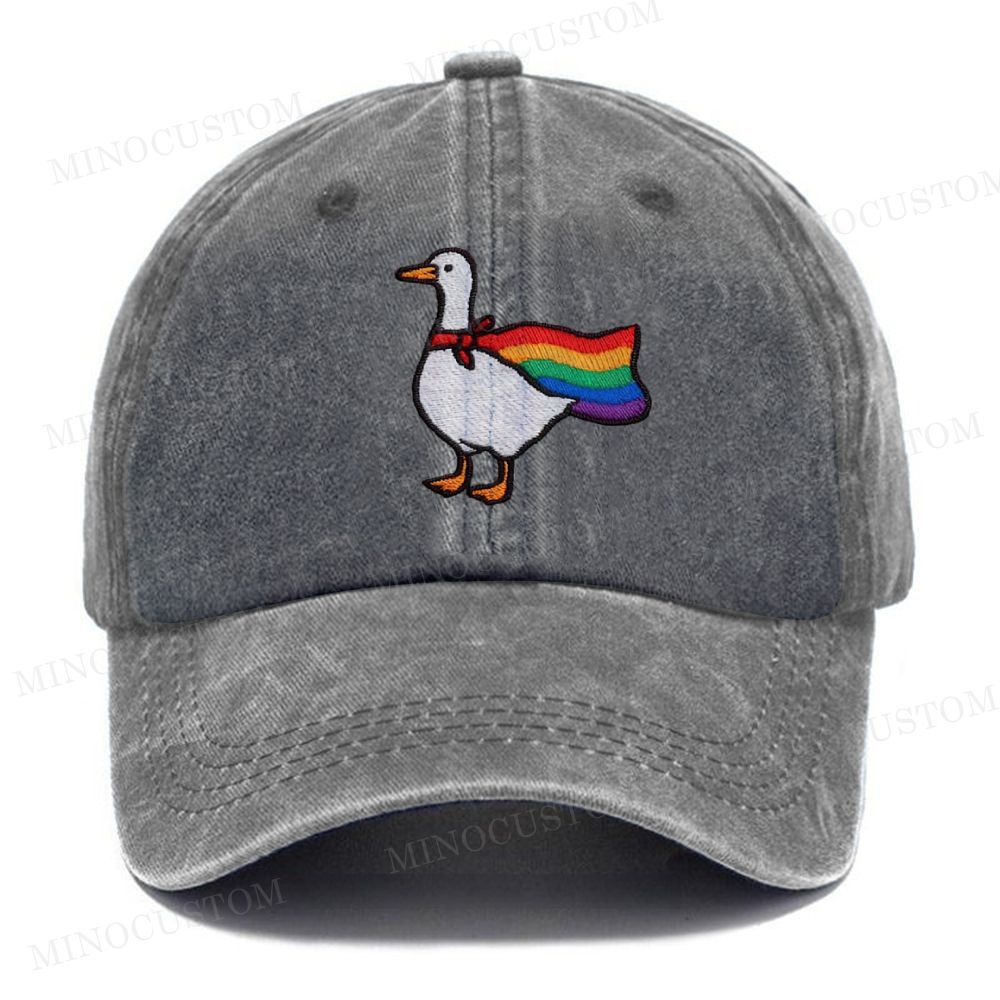 Embroidered Rainbow Goose LGBTQ Washed Cap 