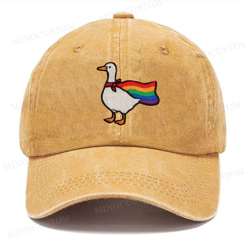 Embroidered Rainbow Goose LGBTQ Washed Cap 