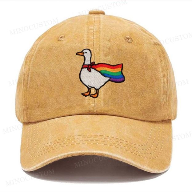Embroidered Rainbow Goose LGBTQ Washed Cap 