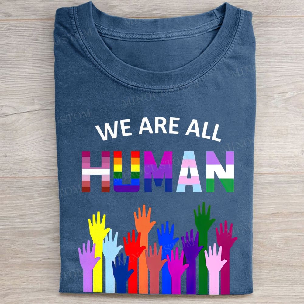 We Are All Human Rainbow Hands Casual Pride Vintage Washed Tee
