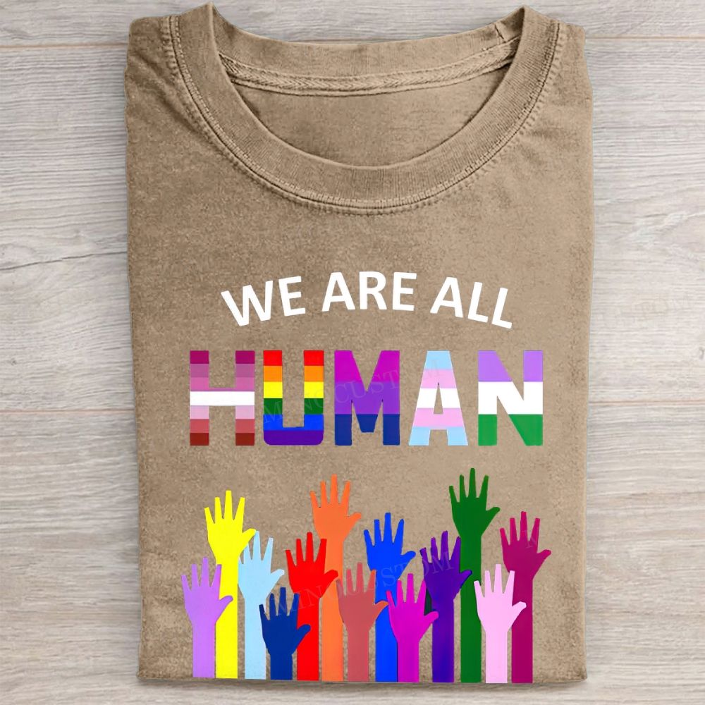 We Are All Human Rainbow Hands Casual Pride Vintage Washed Tee