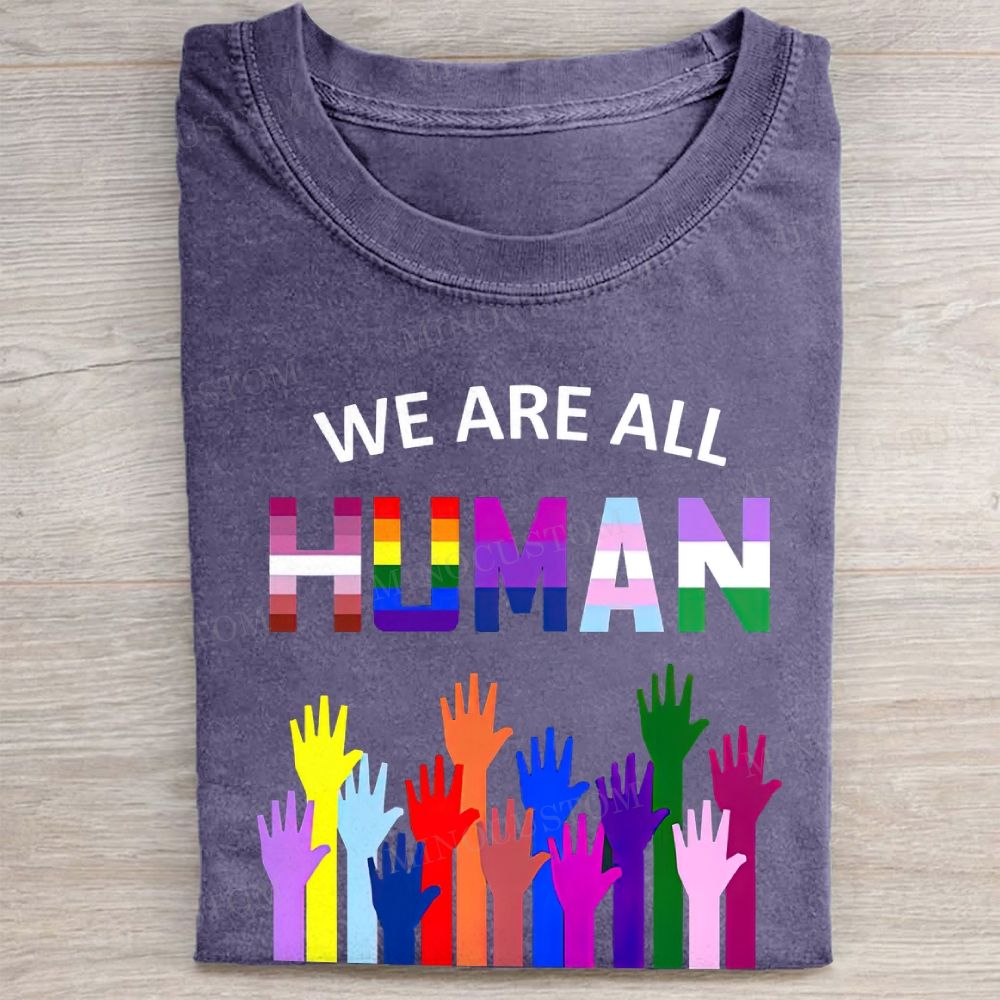 We Are All Human Rainbow Hands Casual Pride Vintage Washed Tee