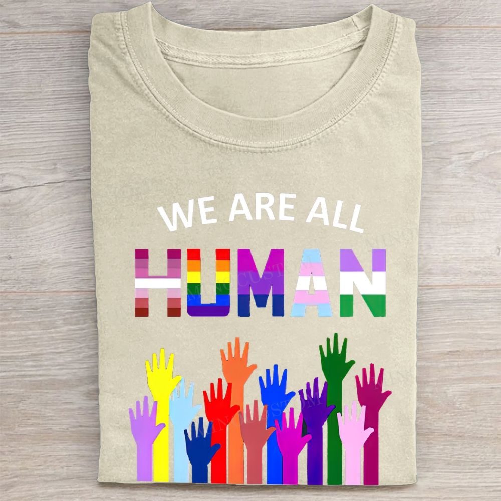 We Are All Human Rainbow Hands Casual Pride Vintage Washed Tee