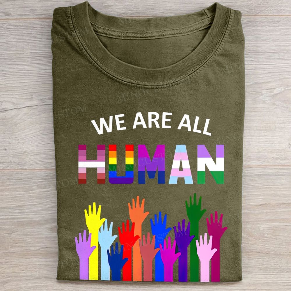 We Are All Human Rainbow Hands Casual Pride Vintage Washed Tee