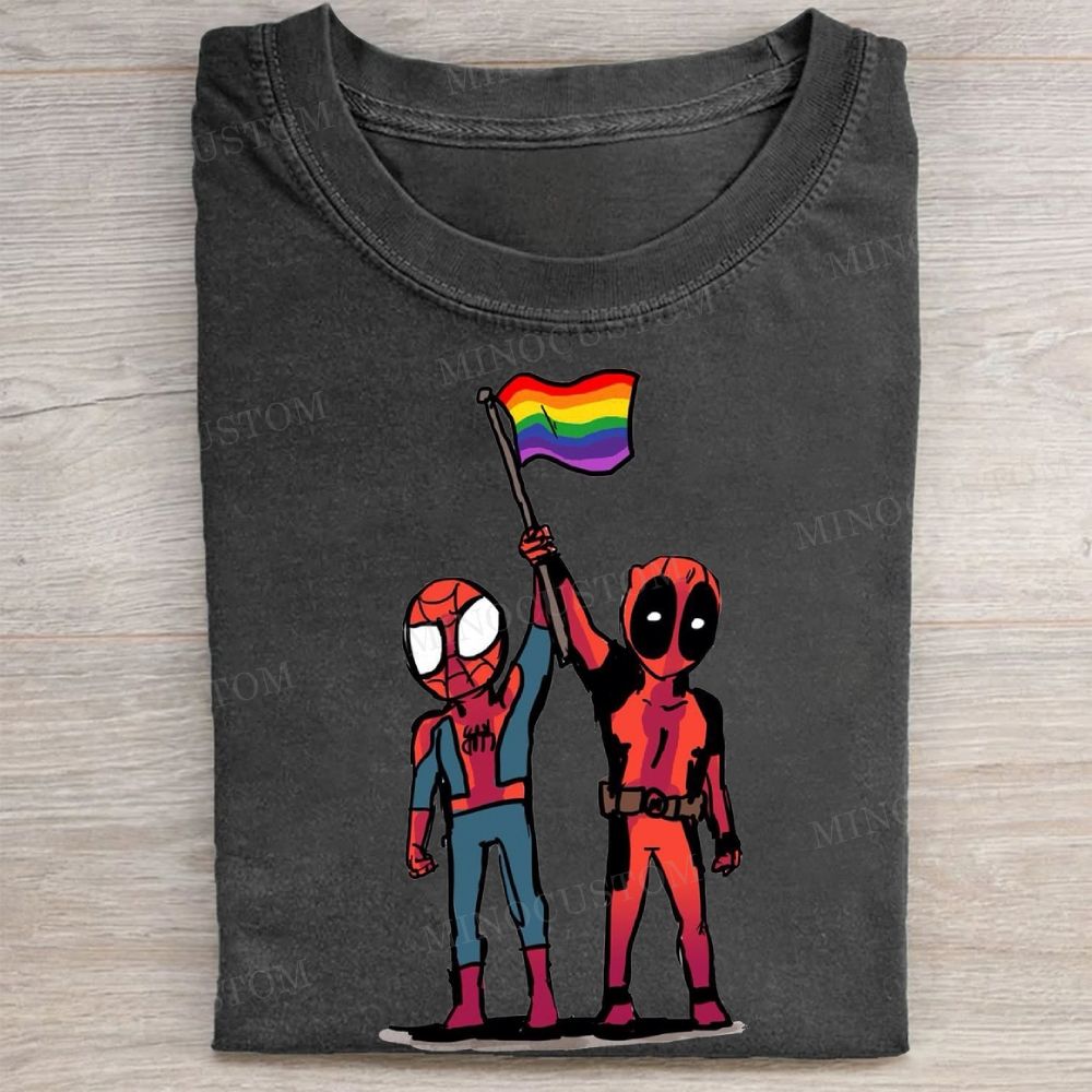 Superhero Characters Rainbow Flag Pride Vintage Washed Tee
