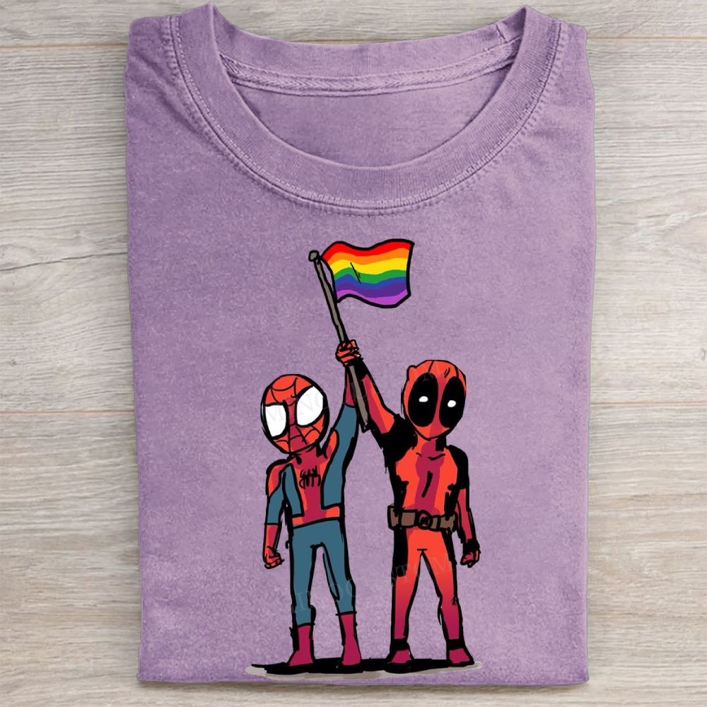 Superhero Characters Rainbow Flag Pride Vintage Washed Tee