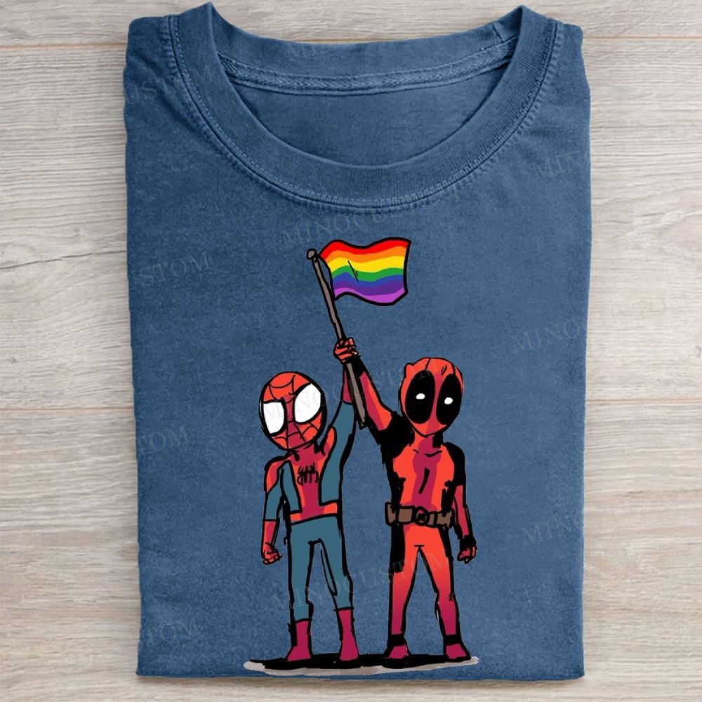 Superhero Characters Rainbow Flag Pride Vintage Washed Tee
