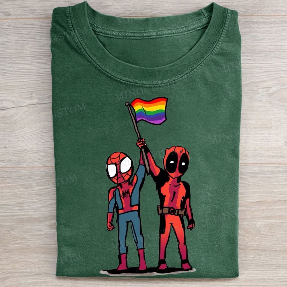 Superhero Characters Rainbow Flag Pride Vintage Washed Tee