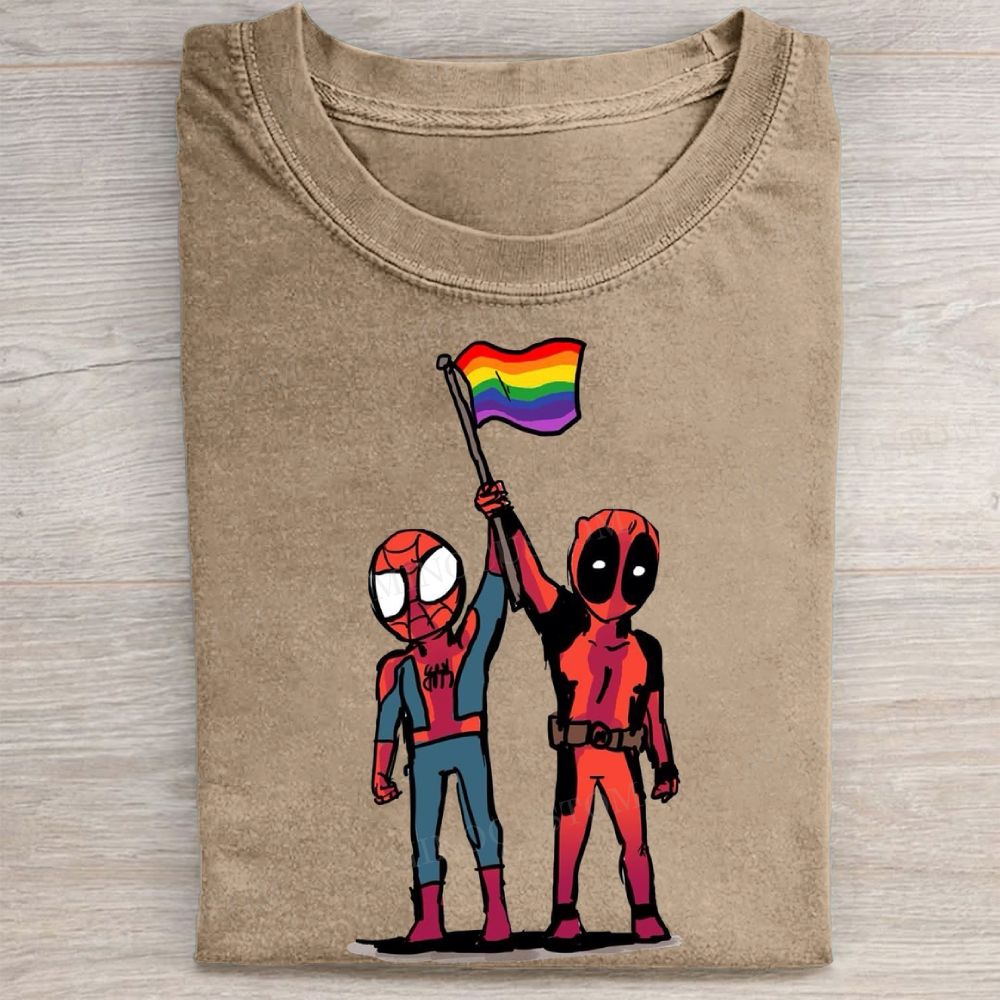 Superhero Characters Rainbow Flag Pride Vintage Washed Tee