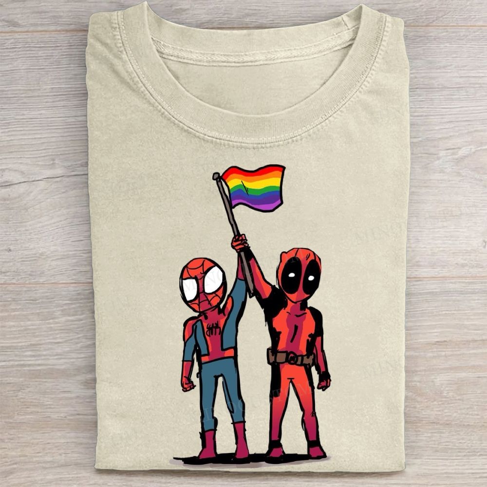 Superhero Characters Rainbow Flag Pride Vintage Washed Tee